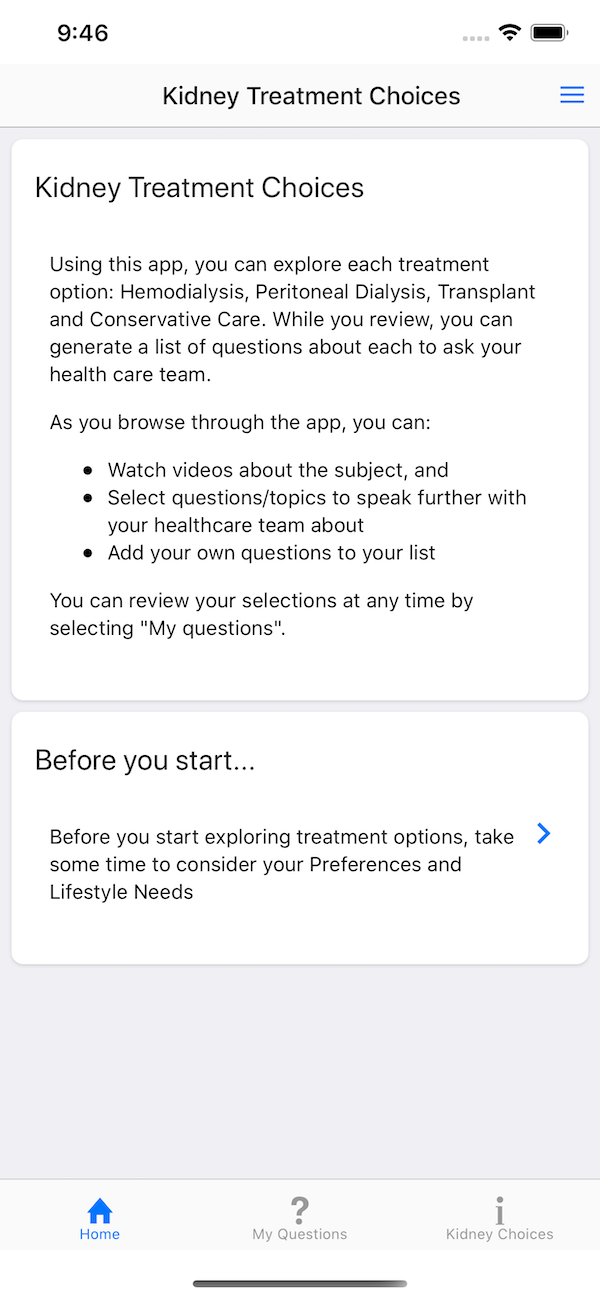 Kidney Choices App screenshot